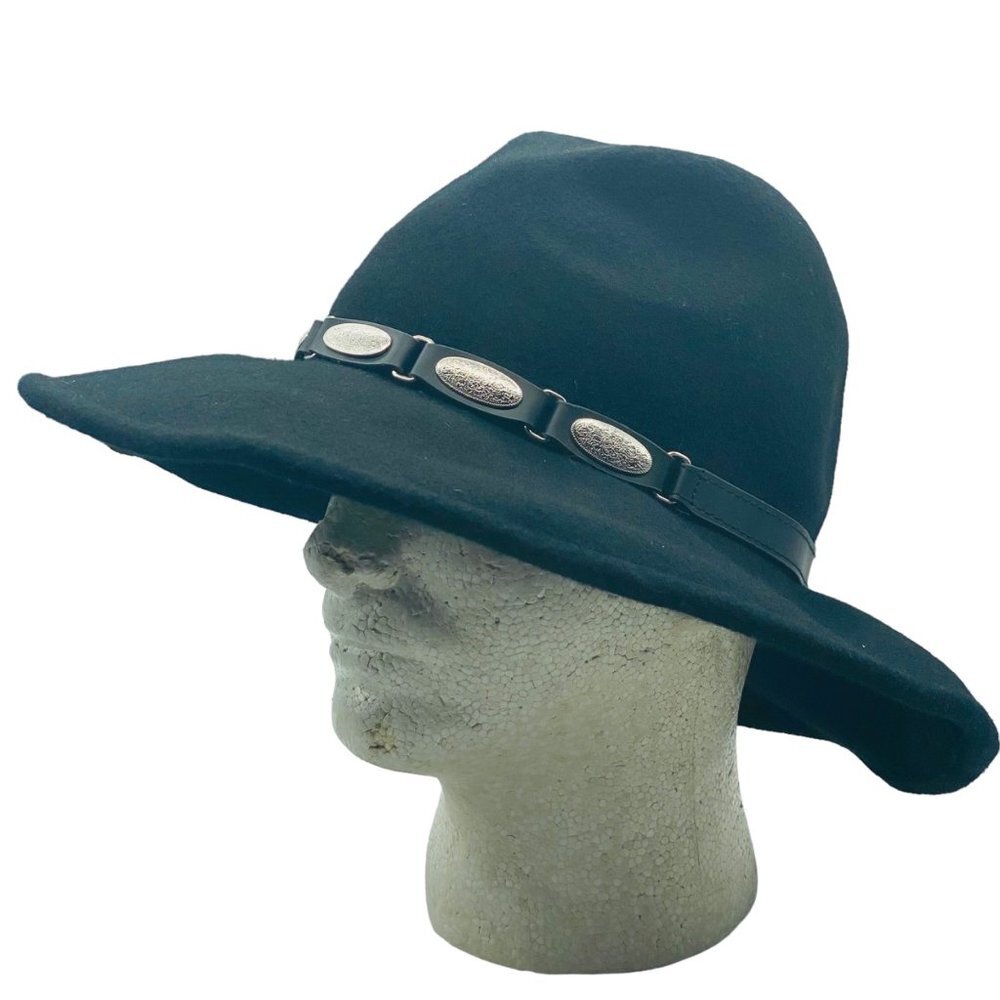 Scala Handmade Wool Western Style Hat Black Silver Concho Hatband Cowboy Cowgirl